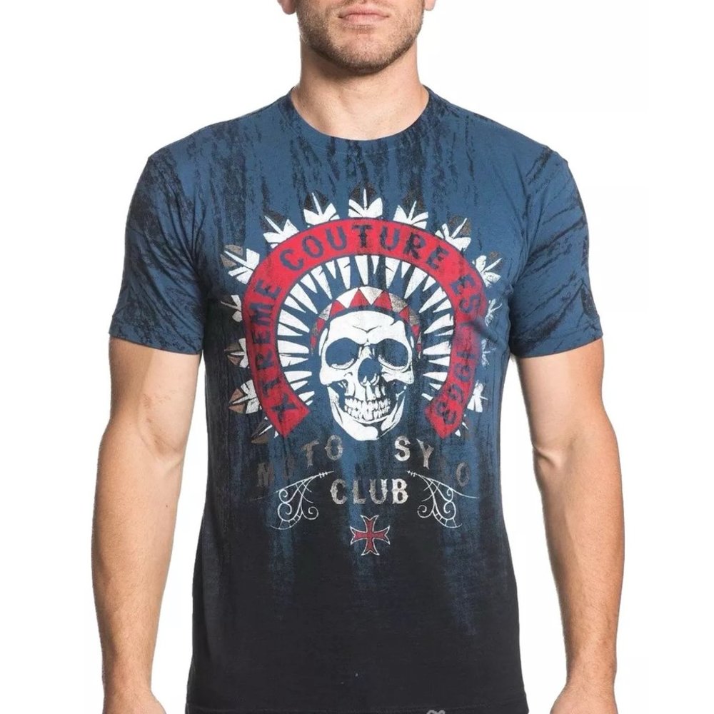 XTREME COUTURE by AFFLICTION Men's T-Shirt CHIEF MOTOR CLUB Blue Biker S-5XL - Picture 6 of 9
